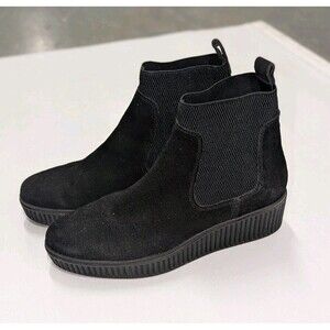 Aerosoles Minimalist Black Leather Wedge Barnstormer Wedge Boots 6.5 Comfort Lux